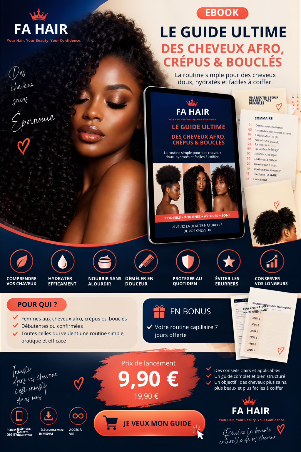 Digital product Fahair guide complète pour cheveux crépus et bouclés